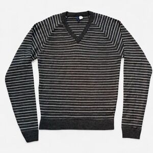 Striped v-neck sweater gray vintage Y2K Divided by H&M men L grunge indie sleaze